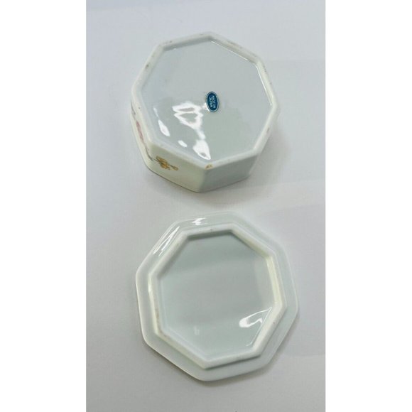 Vtg Japan Octagon Porcelain Trinket Jewelry Box Floral 4" x 2" Lightweight (W68) - Picture 7 of 14
